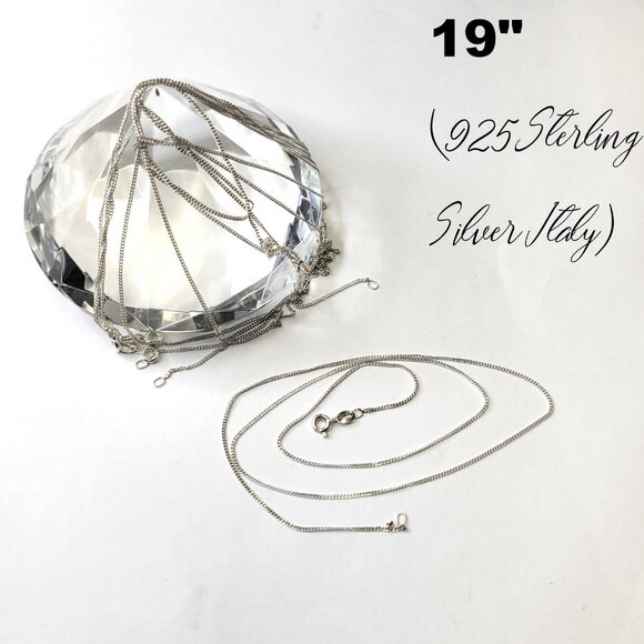 19 inch Sterling Silver Necklace 925 Italy Sterling Silver Necklace Chain 49cm - Picture 3 of 14